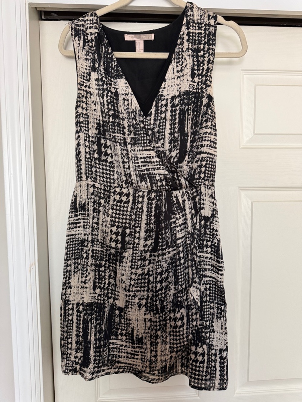 Forever 21 Black and Cream Abstract Wrap Mini Dress